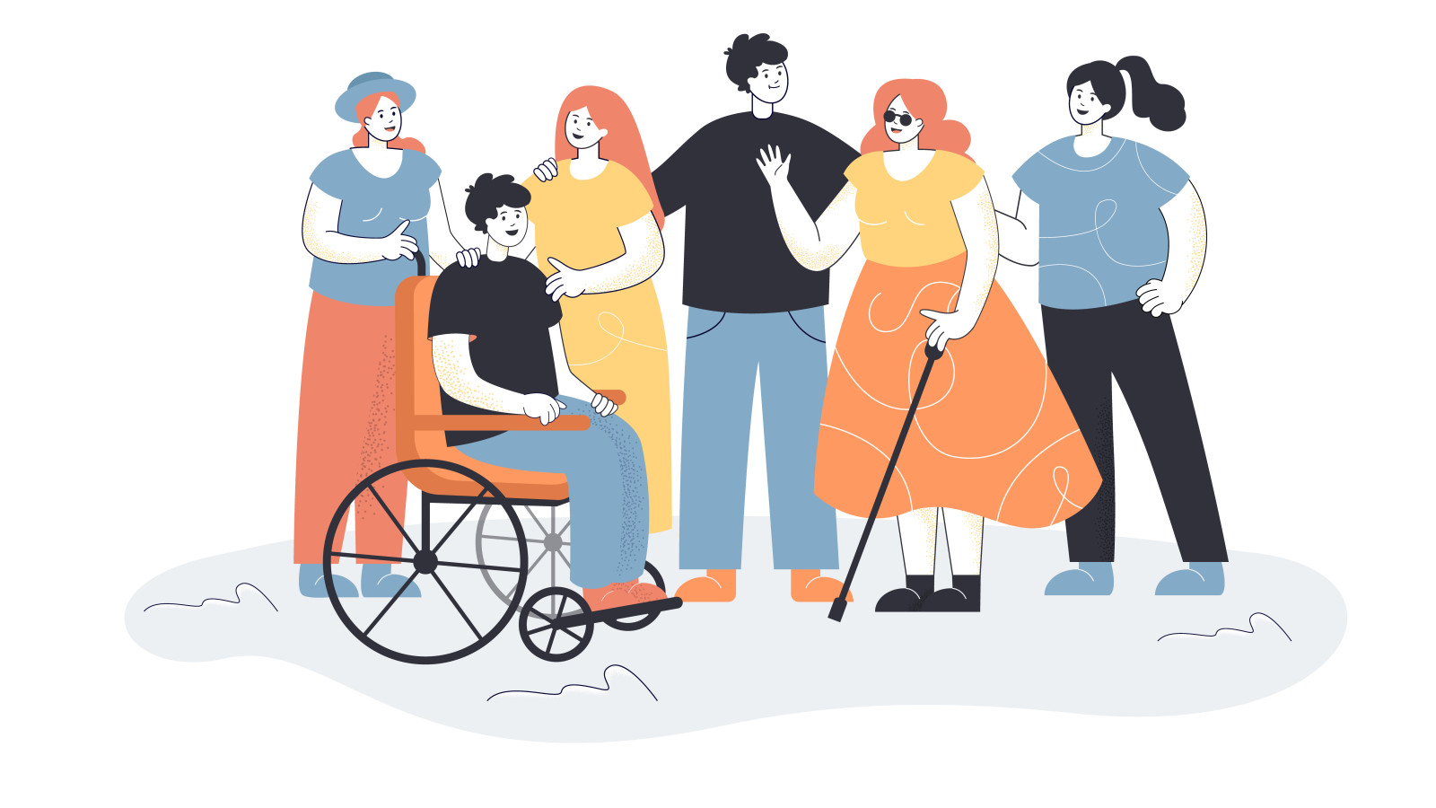 Men and women welcoming people with disabilities